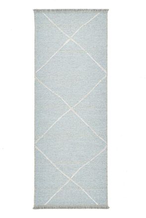 THEKO Alfombra fina tejida a m&aacute;quina en lana y viscosa azul claro 80x200 cm