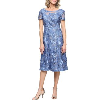 Alex Evenings Sequin Floral Cocktail Dress in Brush Periwinkle at Nordstrom, Size 14
