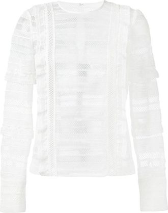 Self Portrait Top met lange mouwen en doorschijnende panelen Sp 13-087 - Dames - Blouses - Wit - 2XS - Overhemden