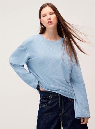 Twik Womens Scissor-cut hem long-sleeve slub T-shirt