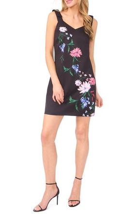 CeCe by Cynthia Steffe Floral Bow Strap Minidress in Rich Black at Nordstrom, Size X-Small