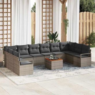 vidaXL Vidaxl - Conjunto De Sof&aacute; De Jard&iacute;n Con Coj&iacute;n 11 Pcs Gris Polirat&aacute;n