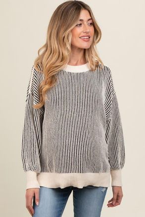 Pinkblush Ribbed Balloon Sleeve Sweater in Black at Nordstrom, Size Small