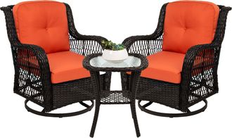 Best Choice Products 3-Piece Patio Wicker Bistro Furniture Set w/ 2 Cushioned Swivel Rocking Chairs, Side Table