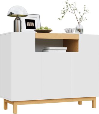 STILVORA Aparador Con 3 Puertas Y Estante Abierto, Estilo Moderno, De Tablero De Part&iacute;culas, Blanco, 120,5&times;42&times;96 Cm