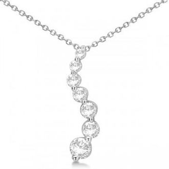 Allurez Curved Seven Stone Diamond Journey Pendant Necklace 14k W. Gold 0.50ct