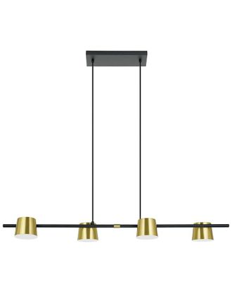 Eglo Eglo Altamira 4 Light Linear Pendant With Black Finish & Brass & White Metal Shades