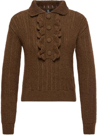 Moncler Moncler Wool & Mohair Blend Knit Polo Shirt, Women, Brown, Size: Xs