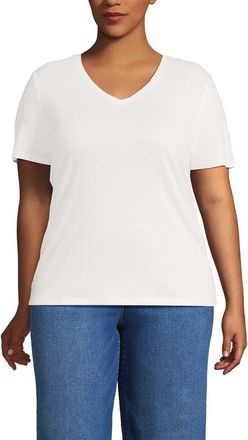 Lands End Short Sleeve Linen Blend V-Neck Tee in Ivory at Nordstrom, Size 2X