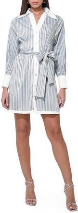 Adelyn Rae Sola Stripe Long Sleeve Minidress in Grey at Nordstrom Rack, Size X-Large