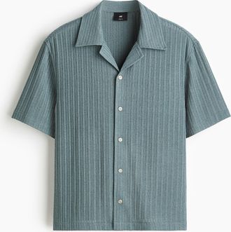 H&M Freizeithemd aus Rippstrick in Loose Fit - Turquoise