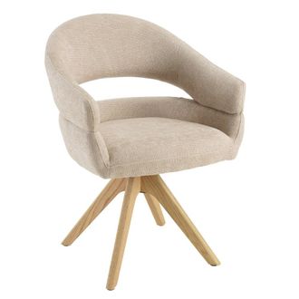 Macabane Silla giratoria 360&deg; en tela beige con respaldo redondeado, patas de m