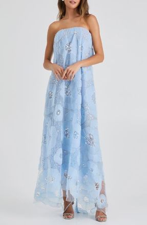 Helsi Margot Bead & Appliqu&eacute; Strapless Mesh Gown in Baby Blue at Nordstrom, Size Xx-Small
