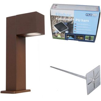QAZQA Qazqa Industrial L&aacute;mpara Exterior De Pie Industrial Marr&oacute;n &Oacute;xido 30 Cm Ip44 - Baleno Aluminio /vidrio Alargada Adecuado Para Led Max. 1 X 11 Watt