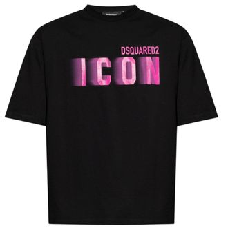 Dsquared2 Icon Pink Blur Print Zwart Loose Fit T-shirt