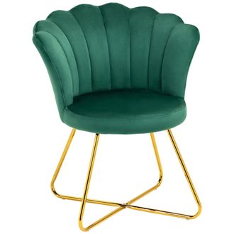 HOMCOM Accent Chair - Velvet Armchair with Lotus Backrest - Steel Legs - Green | TJ Hughes