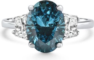 Pompeii3 3.63Ct Blue Oval & Trapezoid Diamond Engagement Ring 14k White Gold Lab Grown Size: 6.5