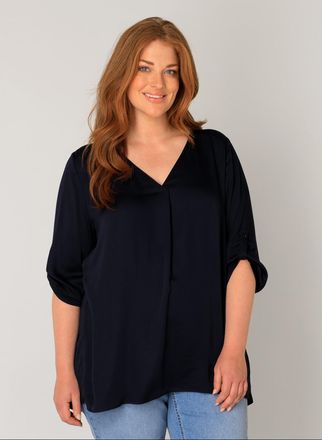 Base Level Curvy Shirtbluse BASE LEVEL CURVY Yanina, Damen, Gr. 54/56, blau (dunkelblau), Web, Obermaterial: 100% Viskose, unifarben, figurumspielend h&uuml;ftbedeckend, V-