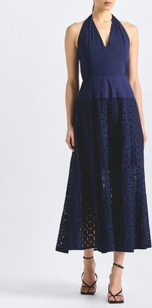 Derek Lam Maris Eyelet Halter Maxi Dress in Navy at Nordstrom, Size 4