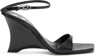 Diesel D-Amber-Wedge sandals in lizard-effect leather - Sandals - Woman - Black