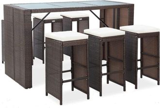 vidaXL Set de bar para jardín 7 pzas y cojines ratán sintético marrón vidaXL