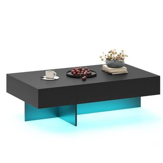 Costway Costway Modern LED Coffee Table High-Gloss Accent Table with 3 Storage Drawers in Black