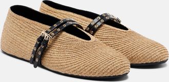 Alaia Ala&iuml;a Paperstraw leather-trimmed Mary Jane flats