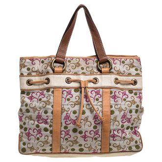 Carolina Herrera Multicolor Embroidered Fabric And Leather Trim Tote