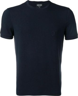 Giorgio Armani Tops, Heren, Blauw, M, T-shirt met ronde hals