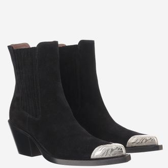 PARIS TEXAS Pointed Toe Suede Ankle Boot - Black