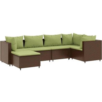 vidaXL Set Muebles De Jard&iacute;n 6 Piezas Y Cojines Rat&aacute;n Sint&eacute;tico Marr&oacute;n Vidaxl