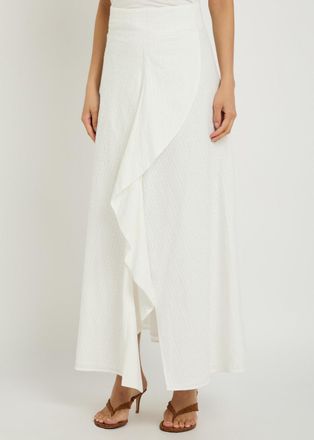 Skiim Embroidered Split Cotton Midi Skirt - White - 34 (UK6 / XS)