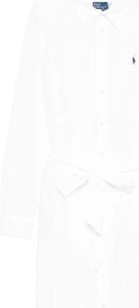 Polo Ralph Lauren Katoenen Popeline Jurk met Riem - Dames - Shirt Kleedjes - Wit - M - Katoen - Kleedjes