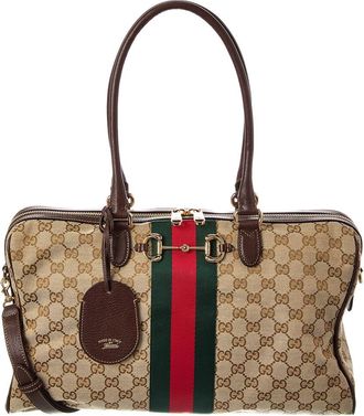 Gucci Borsetto Large Gg Canvas & Leather Boston Bag