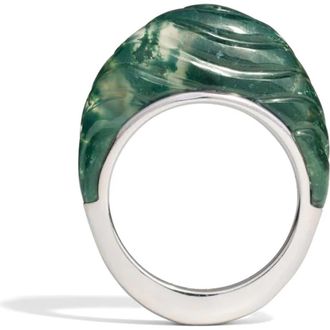 Awe Inspired Terra Futura Carved Wave Ring in Green/Sterling Silver at Nordstrom, Size 9