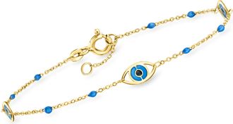 Ross-Simons Italian Blue and Black Enamel Evil Eye Station Bracelet in 14kt Yellow Gold