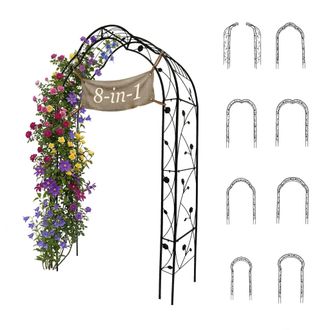 Relaxdays Relaxdays Arco Para Rosas Modular 8 En 1, 236-252 Cm Alto, 75-163 Cm Ancho, Resistente, 2 Semiarcos, Negro