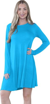 Janisramone Womens Mini Dress, Plain A Line Flared Skater Dress, Stretchy Summer Swing Mini Top, Casual Round Neck Long Sleeve Dresses for Women UK, Ladies Party 