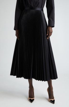 Alaia Croc Embossed Pleated Faux Leather Midi Skirt in Noir Alaia at Nordstrom, Size 10 Us