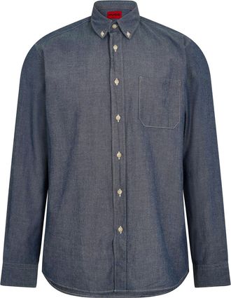 HUGO BOSS Hugo Mens Oxford Shirt with Button Down Collar in Pastel Blue - Size Large