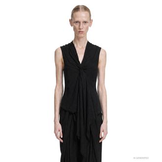 Marc Le Bihan Knotted V-Neck Viscose Wool Top