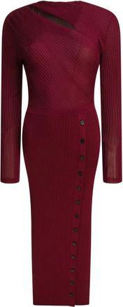 Self Portrait Uitgesneden Geribbelde Gebreide Midi Jurk - Dames - Kleedjes - Rood - L - Polyester - Kleedjes