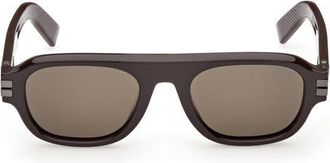 Ermenegildo Zegna 53mm Geometric Sunglasses in Dark Brown /Green at Nordstrom