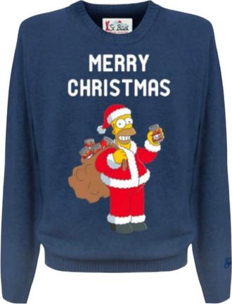 MC2 Saint Barth Kersteditie Homer Simpson Trui - Heren - Ronde hals truien - Blauw - S - Truien & Vesten