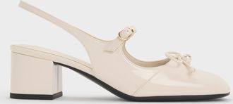 Charles & Keith Patent Bow Crystal-Pearl Slingback Mary Jane Pumps