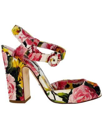 Dolce & Gabbana Womens Canvas Floral-Print Peep-Toe Sandal Heel (Authentic Pre-Loved)