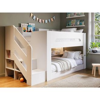 Flair Zeno Staircase Low Bunk with Storage in White | Size: Single
