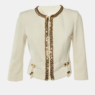 Elisabetta Franchi Gold Cream Cady Chain Trim Jacket