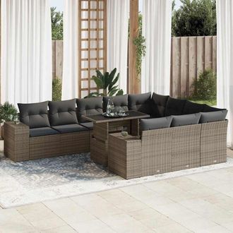 vidaXL Set De Sof&aacute;s De Jard&iacute;n 11 Pzas Y Cojines Rat&aacute;n Sint&eacute;tico Gris Vidaxl