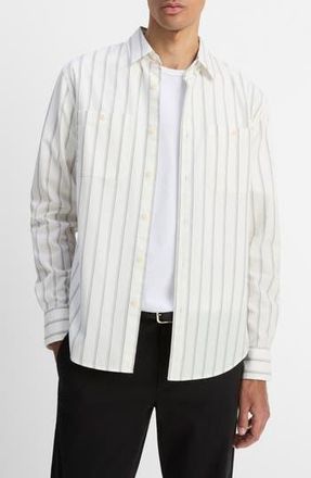 Vince Port Stripe Button-Up Shirt in Off White/Smoke at Nordstrom Rack, Size Xx-Large